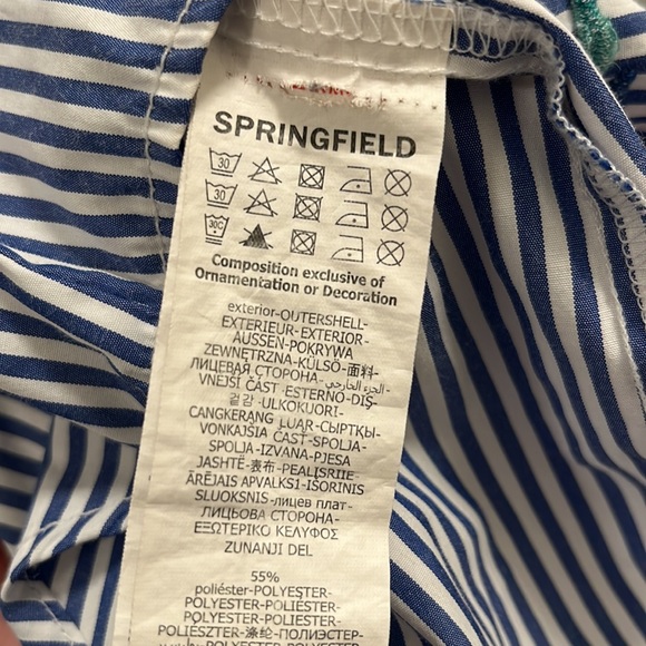 Springfield Blue & White Stripe Sleeveless Blouse with Collar and Floral Stitch - Picture 6 of 6